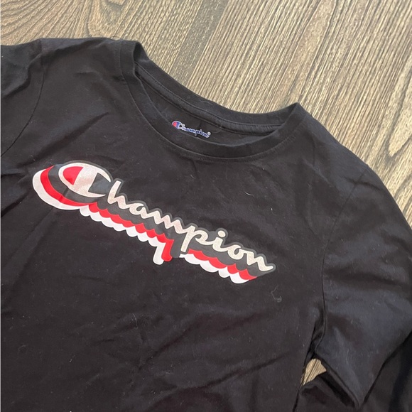 Champion Tee Shirt Long Sleeves Logo Graphic Print Crew Neck Pullover Black L - Picture 2 of 5